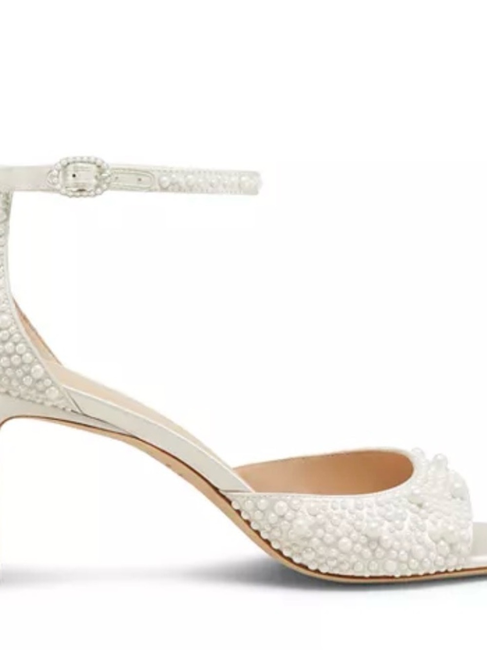 Stuart Weitzman Women's Bliss 75 Sandals Pearl-Embellished White Ankle-Strap Sz9 - Picture 2 of 13